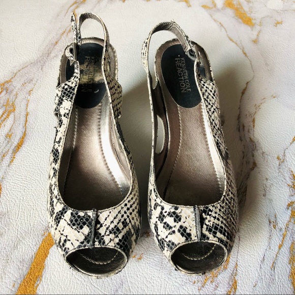 Kenneth Cole Ultra Light Snakeskin Open-Toe Wedge - Picture 4 of 9